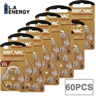 60PCS Hearing Aid Batteries 312 A312 312A ZA312 312a PR41 for Rayovac Peak UK Zinc Air Button Ear Ai