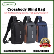 (Ready Stock) LiveTech Anti-theft Lock Sling Bag Fashion Chest Pack Waterproof USB Crossbody Bag Mes