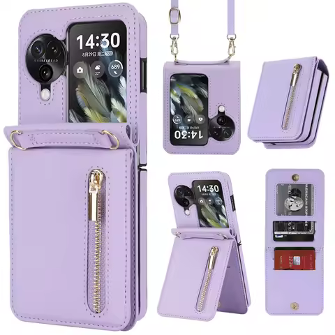 Crossbody Zipper Cards Solt Wallet Leather Case for OPPO Find N3 Flip 5G N2 PGT110 N2flip Vertical P