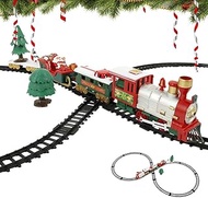 Christmas Train Set with Realistic Sound and Light Battery Operated Xmas Train with Carriages and Tracks Christmas Electric Toy Train for Kids GINDU