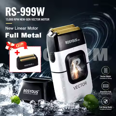 ROSYOUS RS-999W Professional Shaver Male 13000RPM Magnetic Vector Motor Metal Body with Dock Recipro