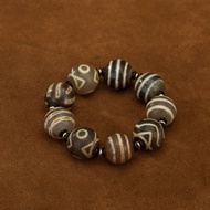 Tibet Dzi Bead Tibetan Thousand-Inlaid Eroded Round Lodo Totem Dzi Bead Bracelet Nine-Eyed Leaf Ston