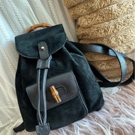 古馳 中古竹節後背包 後背包 後背包 雙肩包 黑色 黑色皮革 中古  中古包背囊 經典款 迷你 vintage gucci black suede /leather bamboo mini backp
