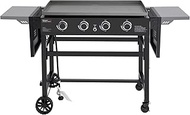 Royal Gourmet GB4001B 4-Burner Flat Top Gas Grill 52000-BTU Propane Fueled Professional Outdoor Griddle 36inch Backyard Cooking with Side Table, Black