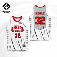 Spot goods BRGY. GINEBRA WHITE THOMPSON BROWNLEE MALONZO GRAY TENORIO STANDHARDINGER PBA FULL SUBLIM
