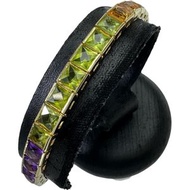 二手藍色托帕石/紫水晶/橄欖石/黃水晶/石榴石手鍊，18K金，24.5克，17.5厘米，女士款。