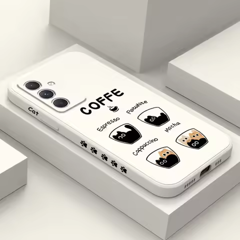 Coffee Cute Cat Case For Samsung A17 A56 A36 A26 A54 A34 A24 A16 A14 A06 A73 A53 A33 A23 A13 A72 A52