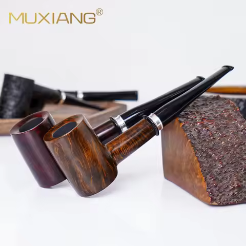 MUXIANG Popeye Pipe Straight Hammer Tobacco Pipe 9mm Filtration Handmade Briarwood Pipe With Decorat