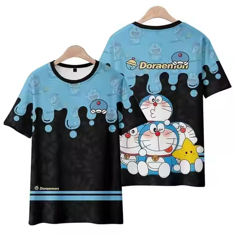 2026Anime Doraemon 3D Print Short Sleeve T-shirt Cute Cartoon Casual Crew Neck Tee Men Women Kids Su