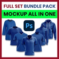 Full Set Premium Mockup Baju Jersey Tshirt High Quality For Photoshop - Muslimah Sports Shirt V Neck Retro Collar