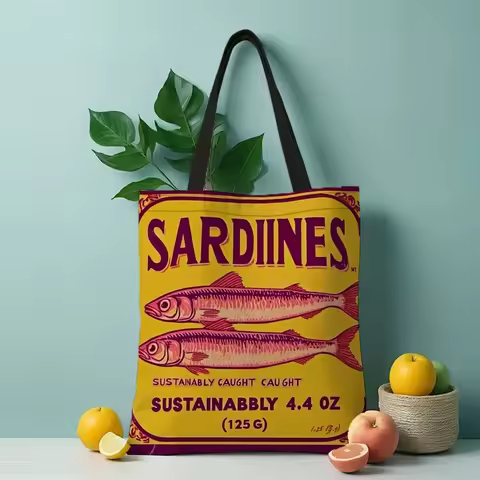1pc Sardine Chic Polyester Tote Bag Lightweight Durable Fabric for Work School Shopping Gifts Sardin