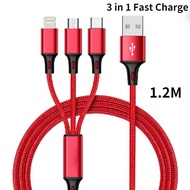 3 In 1 1.2M Lightning USB Android Micro USB Type-C Charging Cables Compatible with Iphone Samsung Xiaomi Huawei OPPO