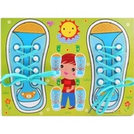 Shoe lace training board combined with wooden shoe puzzle Size 30cm - Montessori