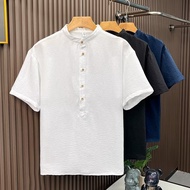 M-8XL Men's POLO Shirt Linen Kurta Casual Kemeja Lelaki T-shirts for men Short Sleeved Raya Plain To