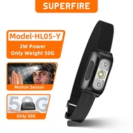 SUPERFIRE HL05-Y 2W Mini LED Headlamp With Motion Sensor Headlight USB Rechargeable Lantern Camping 