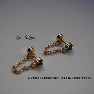 Minimalist Chain Stud Earring | Flat Back | Hypoallergenic | Gold | Stainless Steel