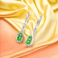 冰種老坑綠翡翠葫蘆設計款耳環 18K金鑽石 | 天然緬甸玉A貨翡翠 |