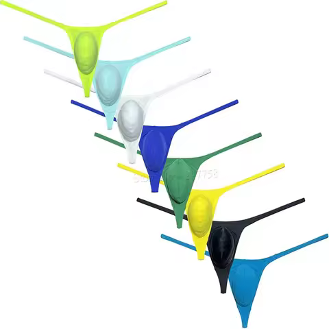 Men's Solid Spandex Bikini Thong Slim Fit Bikini Thong Underwear Low-rise Elastic Panties Tangas Str