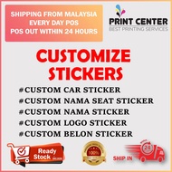 CUSTOM CAR STICKER CUSTOMIZE STICKER CAR STICKER KERETA NAMA LOGO NAMA SEAT