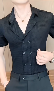 áo sơ mi nam tay ngắn thiết kế cổ vest sành điệu lịch lãm - N63