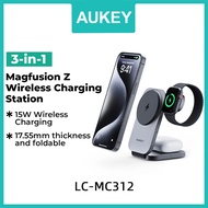 AUKEY LC-MC312 MagFusion Z Qi2 MFW 3-in-1 15W Foldable Magnetic Fast Wireless Charging Station
