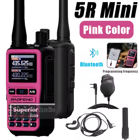 1/2PCS Baofeng UV 5R Mini Walkie Talkie Two Way Radio Pink Dual Display USB-C Charger 999 Channel AM