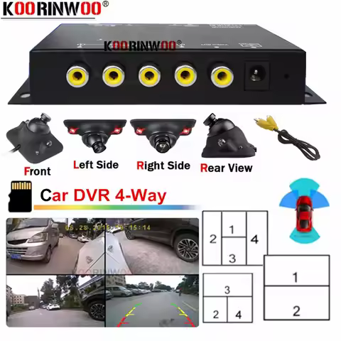 OOWLIVEE Multifunctional Switch Car DVR 4-Way 360 Video Splitter Support Car Front Side Rear View Ca