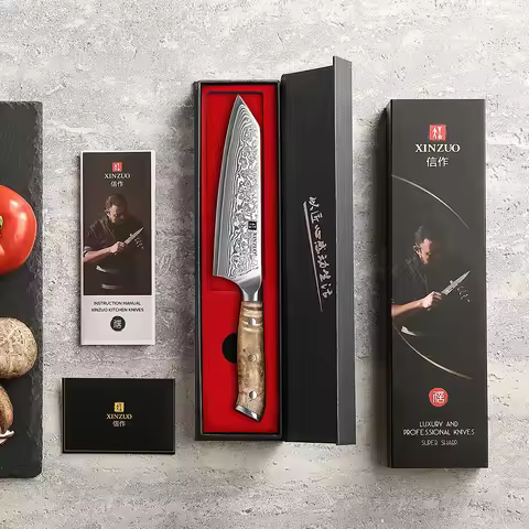 XINZUO 5.8 Inches Bunka Knife 67 Layers Damascus Steel Stainless Steel Ergonomically Designed Handle