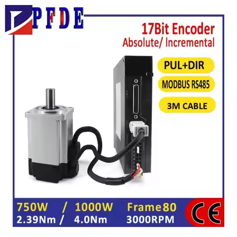 17bit Incremental Encoder AC220V 750W Servo Motor 2.4NM 3000rpm or 1KW AC Servo Motor 4Nm 3000rpm wi