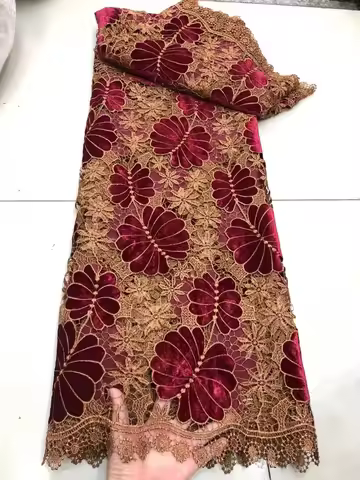 Superbly Lush Velvet Lace Fabric High Quality Hollow out Gorgeous Embroidery Lace Fabric Exclusive P