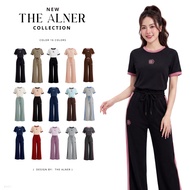 Thealner-Camellia mode AN351 (White Shirt Set With Black Stripes And Floral Embroidery Long Sweatpan