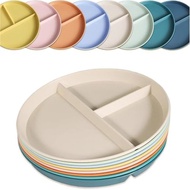 Unbreakable Divided Plates,8 Packs Reusable Round Plastic Dinner Plates Set,3 Compartment Portion Co