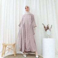 M MANAR Kaftan Lebaran Dusty Pink Silk Big Size