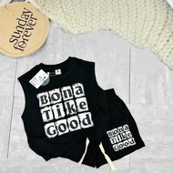 BONA boys' three-hole set made of cotton, 2 colors, black and beige, size 7-30kg for boys with short