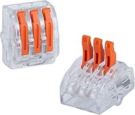 50PCS Lever Wire Connectors, 3 Port Reusable Tool-Free Terminals for 0.2–4.0mm² Solid or Stranded Wi