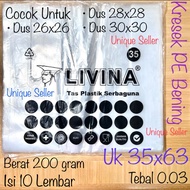 Kresek Bening PE Uk 15 20 25 30 35 LIVINA / Kantong Plastik Bening PE 15 20 25 30 35 merk LIVINA / K