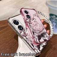 Casing OPPO A17 A18 A38 4G A97 phone case flower design Anti drop four corner silicone transparent c