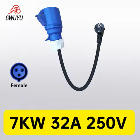 Type2 Electric Vehicle Adapter for Portable Charger 250V 32A 7KW Blue CEE Socket Female Plug Connect