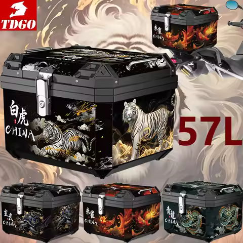 57L Motorcycle Tail Box Top Case Lockable Luggage Helmet Storage Rear Tour Box Waterproof Storage An