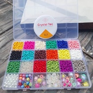 DIY Sand Beads Set 6/s 4mm + Beads Topping Set Box (Free Elastic String)