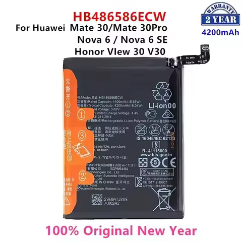 100% Orginal HB486586ECW 4200mAh Battery For Huawei Mate 30/Mate 30 Pro Nova 6/Nova 6 SE Honor VIew 
