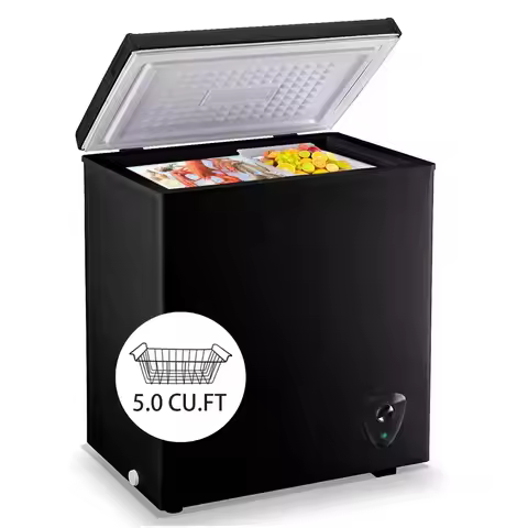 5.0 Cu.Ft Chest Freezer, Small Deep Freezer Black Top Door, Mini Freezer with Removable Basket and 7