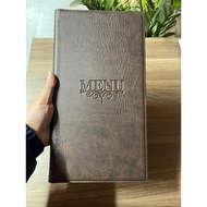 Small A4 cover (15x30cm inside) brown embossed menu leather with 10,15,20 leaves for restaurants and