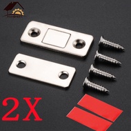 2 Sets Door Closer Strong Magnetic Door Catch Latch Door Magnet Stopper for Furniture Cabinet Cupboard Wardrobe Ultra Thin with Screws and Sticker