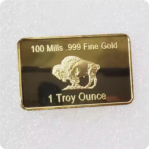 Gold Plated Bullion Beauty Bar United States Of America 1 Troy Ounce Replica Gold Clad Buffalo Bar