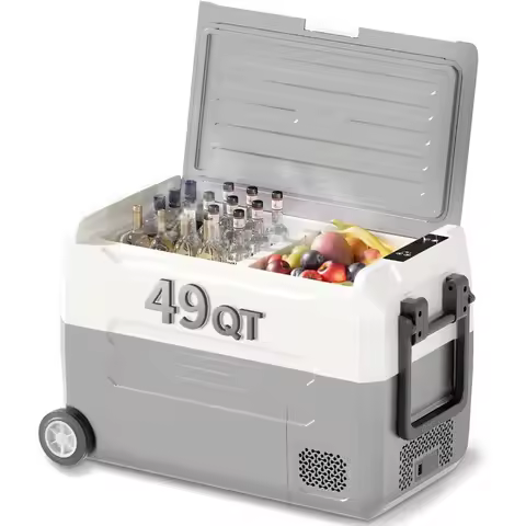 49QT 45L Portable Car Refrigerator 12V Dual Zone Freezer Cooler with 12/24V DC 110/240V AC -468 Car 