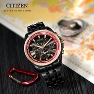 【台南時代鐘錶 CITIZEN】星辰 25週年廣告款 AT9124-88E 鋼錶帶 光動能 三眼電波男錶 黑 44mm