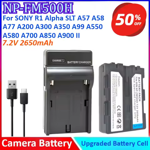 NP-FM500H 7.2V 2650mAh Camera Battery +Charger For SONY R1 For Alpha SLT A57 A58 A65 A77 A200 A300 A