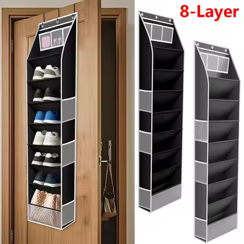 8 Layer Over The Door Shoe Organizer Oxford Cloth Hanging Shoe Storage Rack with 3 Hooks Large Capac