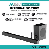 VINNFIER HYPERBAR 600BTRW PEMBESAR SUARA SOUNDBAR WITH 6.5" WIRELESS SUBWOOFER KARAOKE BLUETOOTH TV 
